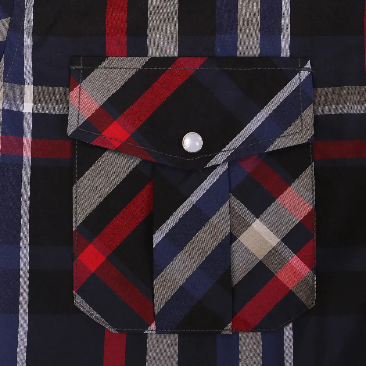 COEVALS CLUB Men's Long Sleeve Casual Western Two Pockets Work Plaid Pearl Snap Button Up Shirt (Black,Red/L, 6#) | Durable Cotton-Polyester Blend - view 5