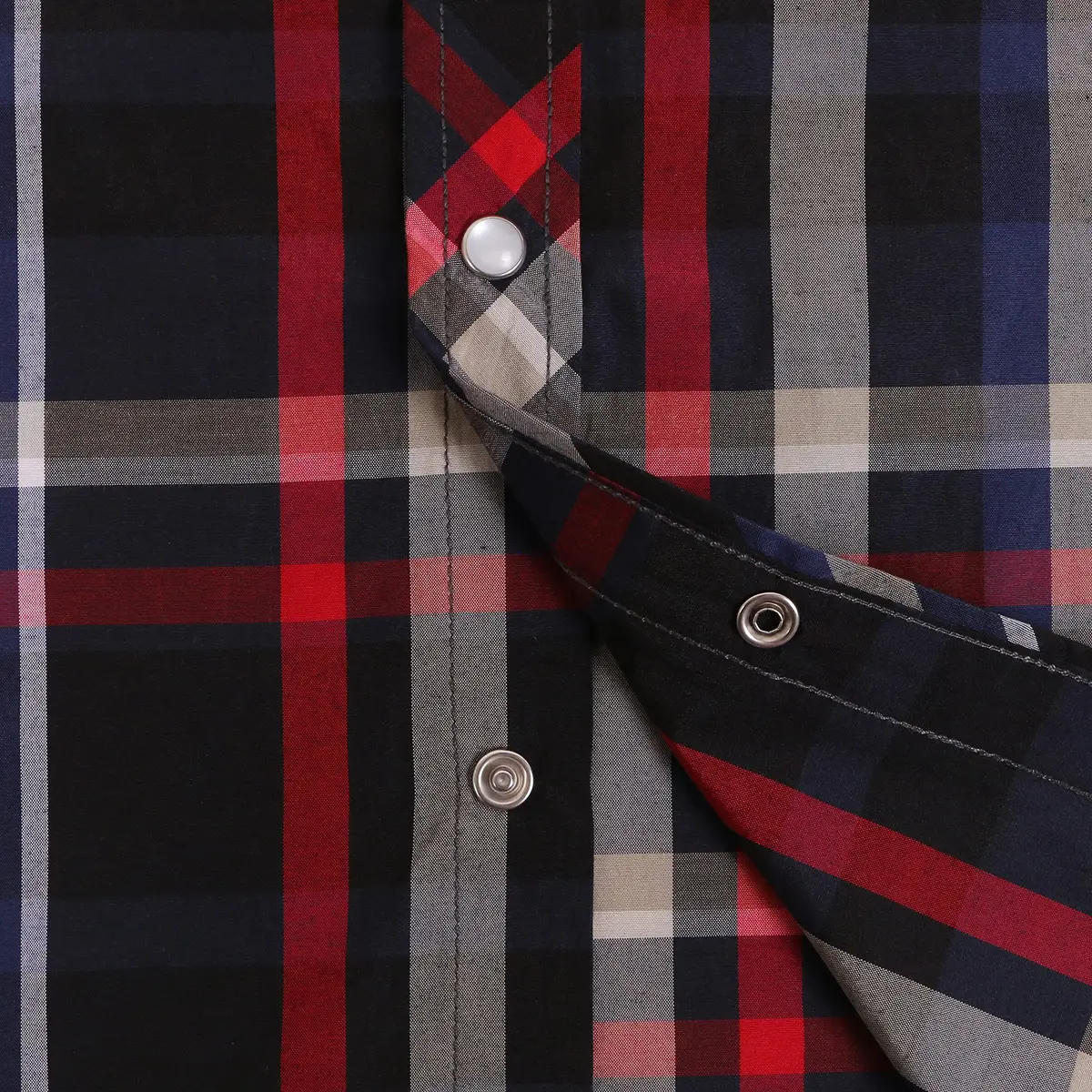 COEVALS CLUB Men's Long Sleeve Casual Western Two Pockets Work Plaid Pearl Snap Button Up Shirt (Black,Red/L, 6#) | Durable Cotton-Polyester Blend - view 6