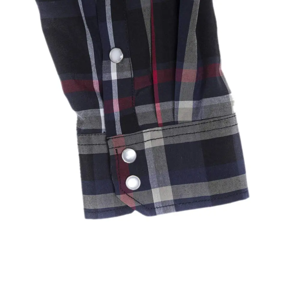 COEVALS CLUB Men's Long Sleeve Casual Western Two Pockets Work Plaid Pearl Snap Button Up Shirt (Black,Red/L, 6#) | Durable Cotton-Polyester Blend - view 7