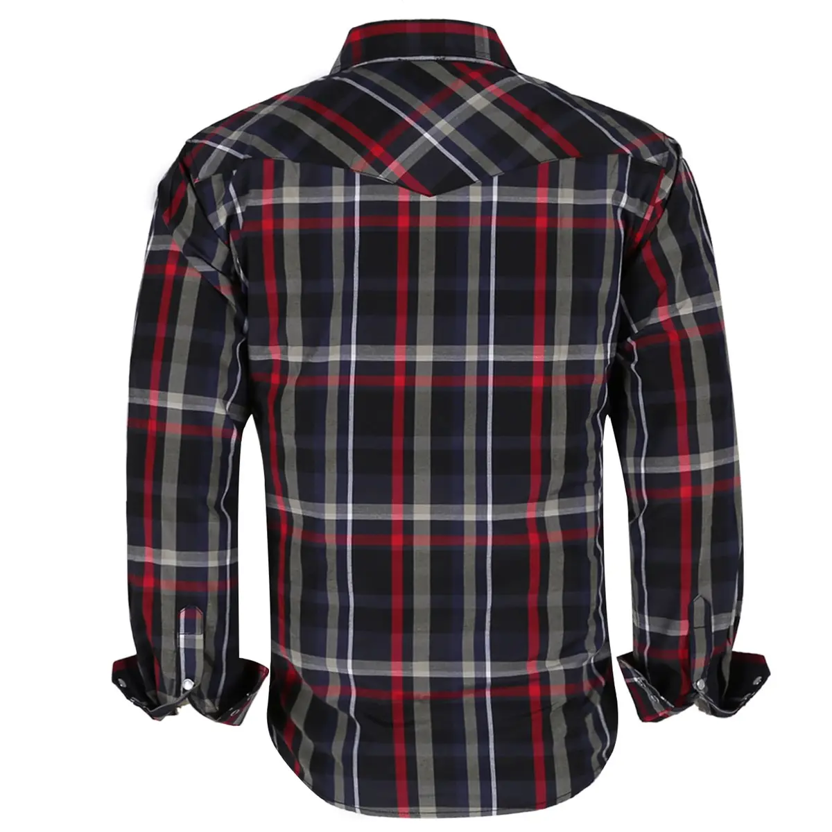 COEVALS CLUB Men's Long Sleeve Casual Western Two Pockets Work Plaid Pearl Snap Button Up Shirt (Black,Red/L, 6#) | Durable Cotton-Polyester Blend - view 2