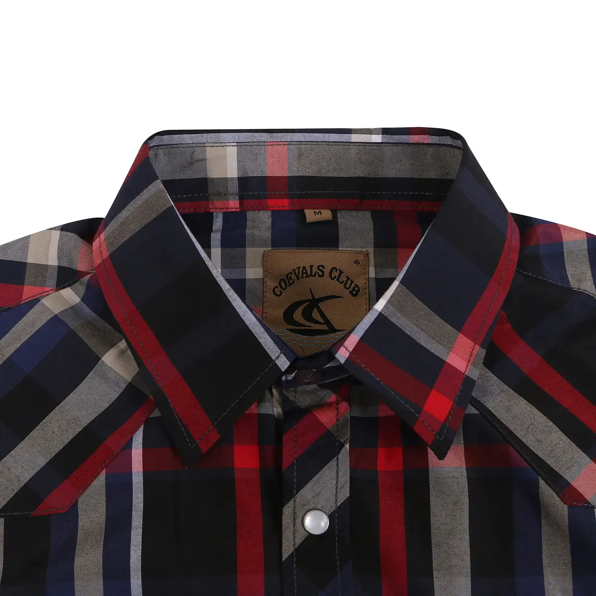 COEVALS CLUB Men's Long Sleeve Casual Western Two Pockets Work Plaid Pearl Snap Button Up Shirt (Black,Red/L, 6#) | Durable Cotton-Polyester Blend - view 3