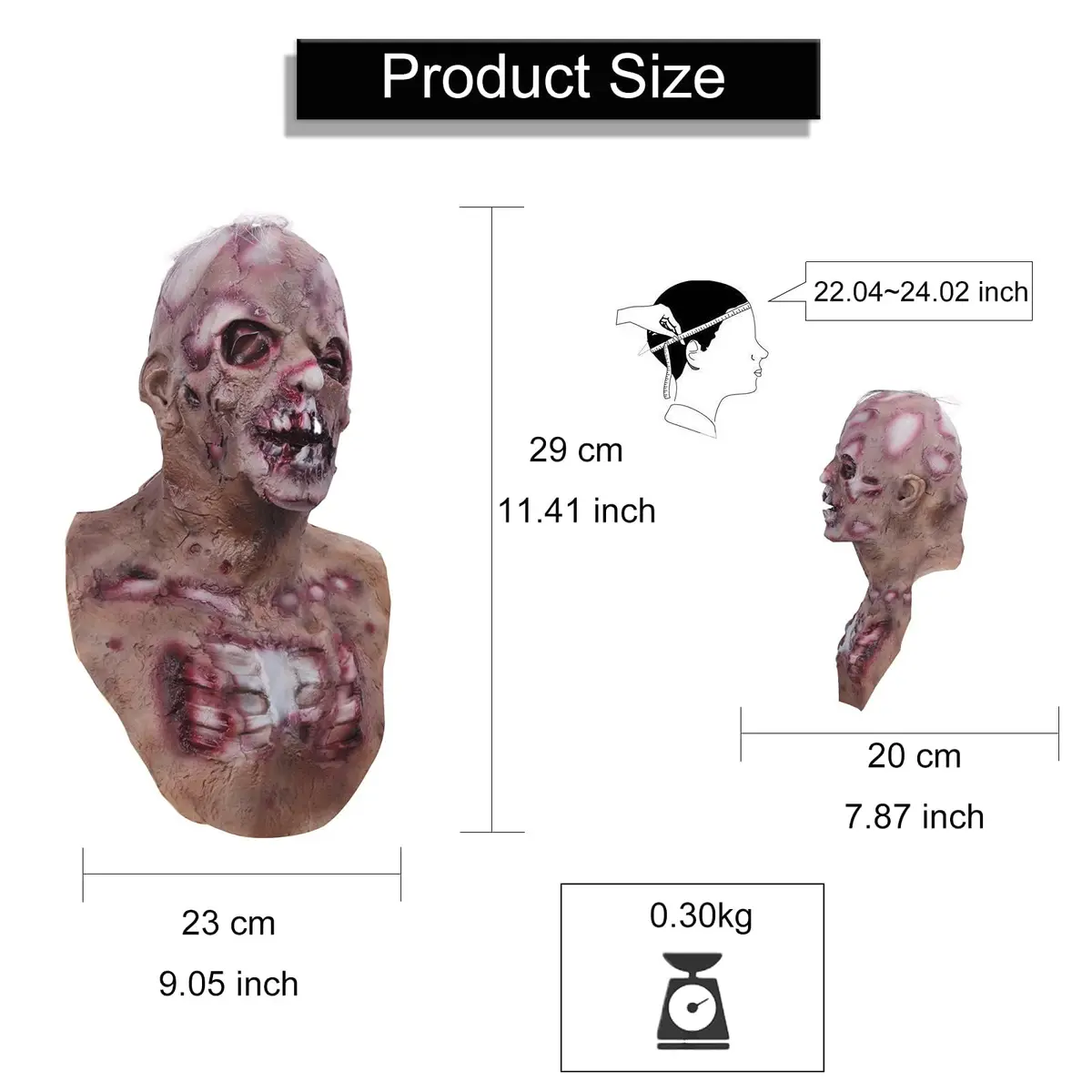 MOLEZU Scary Zombie Head Mask for Adults | Creepy Latex Halloween Costume Prop - view 3