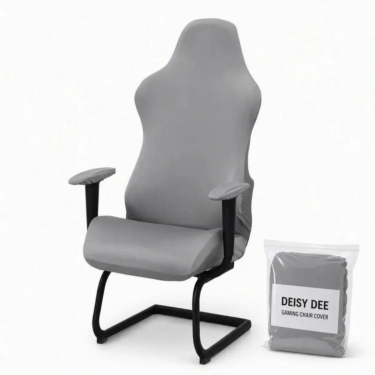 Deisy Dee 4-Piece Stretch Gaming Chair Cover Set Grey | Back, Seat, and 2 Armrest Covers - main product image