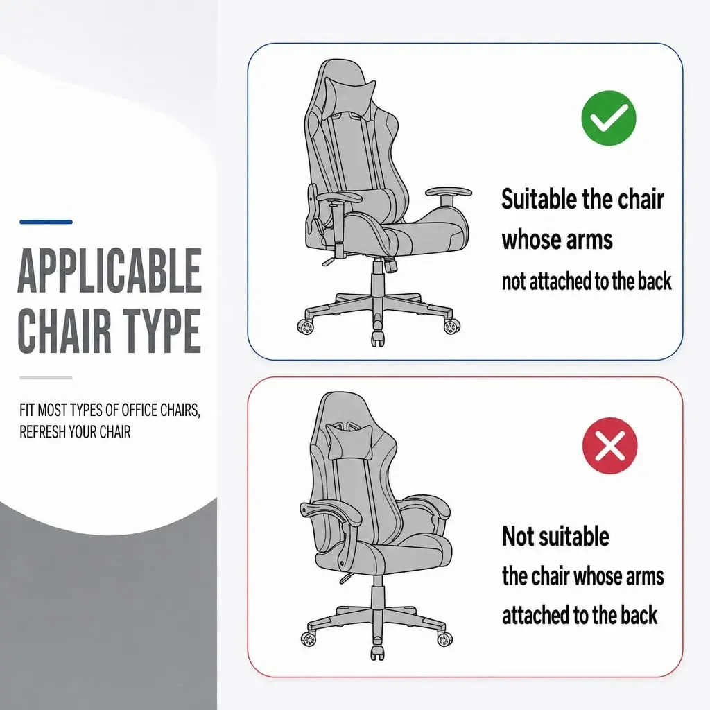 Deisy Dee 4-Piece Stretch Gaming Chair Cover Set Grey | Back, Seat, and 2 Armrest Covers - view 5