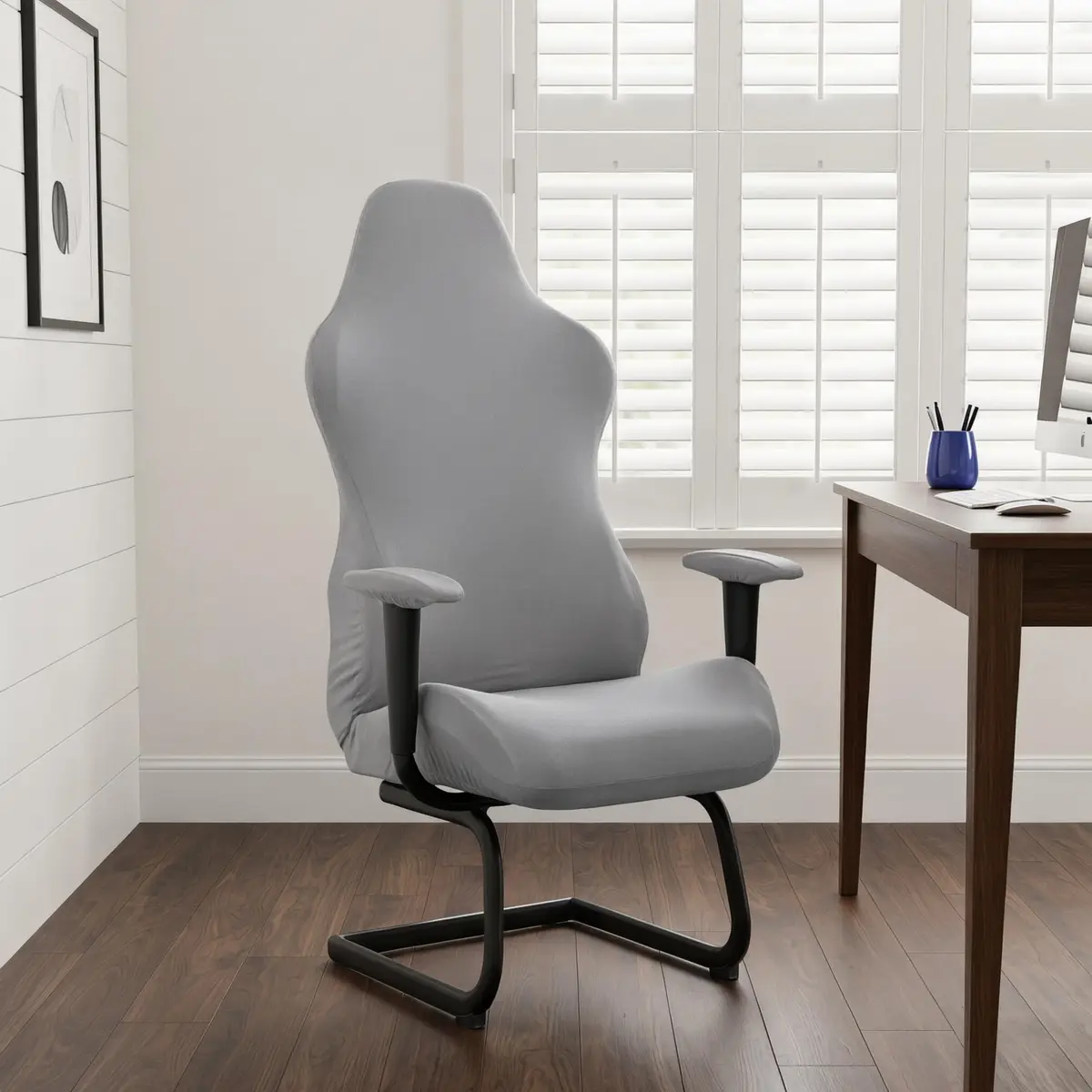 Deisy Dee 4-Piece Stretch Gaming Chair Cover Set Grey | Back, Seat, and 2 Armrest Covers - view 2