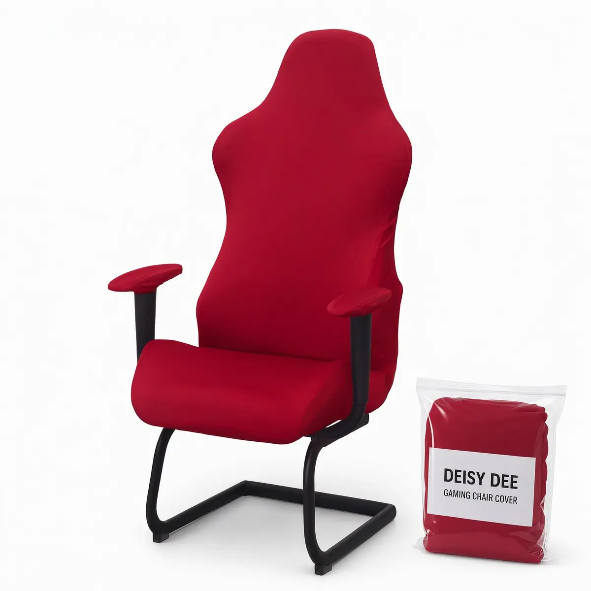 Deisy Dee 4-Piece Gaming Chair Cover Set Red | Universal Stretch Polyester Spandex Jacquard Knit - main product image
