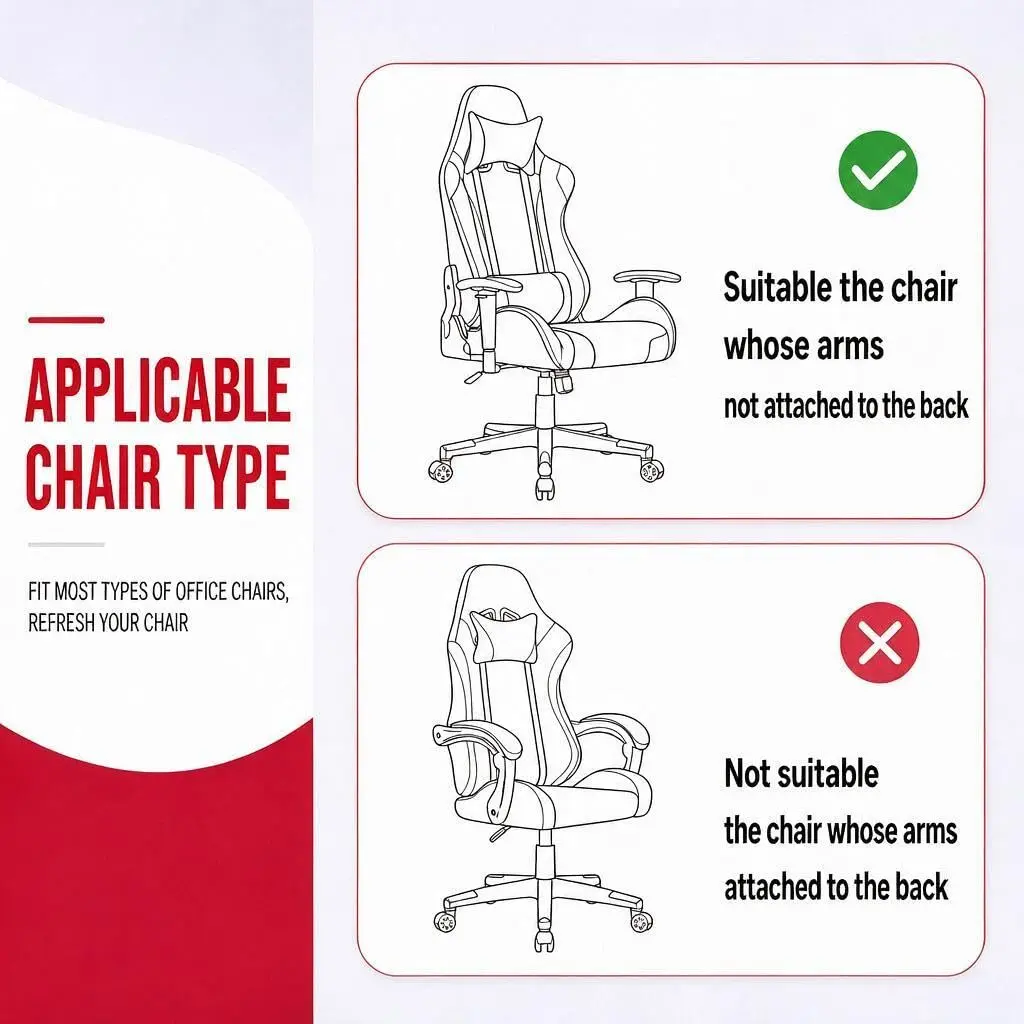 Deisy Dee 4-Piece Gaming Chair Cover Set Red | Universal Stretch Polyester Spandex Jacquard Knit - view 5