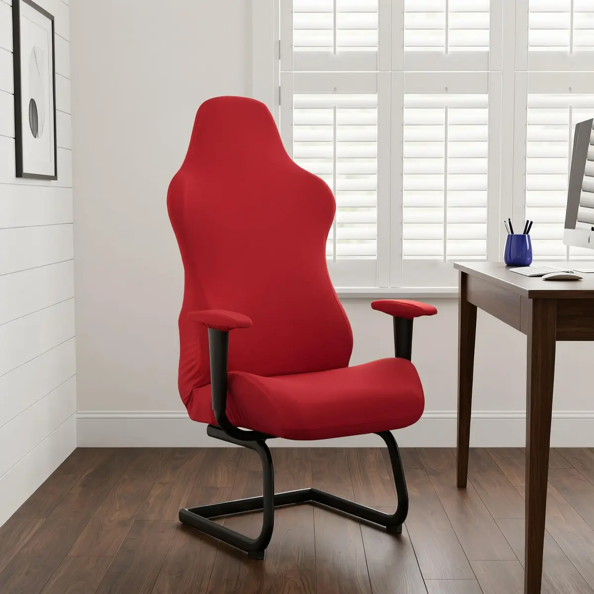 Deisy Dee 4-Piece Gaming Chair Cover Set Red | Universal Stretch Polyester Spandex Jacquard Knit - view 2