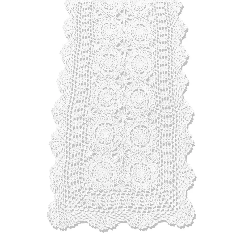 KEPSWET Cotton Handmade Crochet Lace Table Runner White 14x36 inch | Rustic Home Decor - main product image