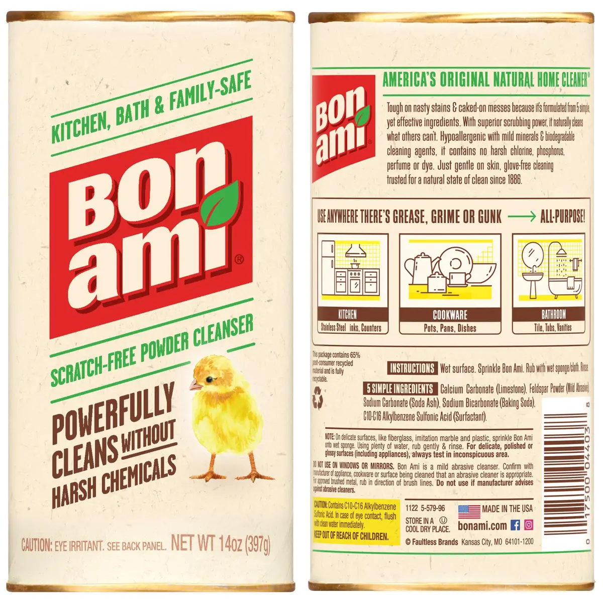 BON AMI Powder Cleanser for Kitchens & Bathrooms - All Types of Surfaces, Cleans Grime & Dirt, Polishes Surfaces, Absorbs Odors (4 Pack, 14oz / 397g) - view 2