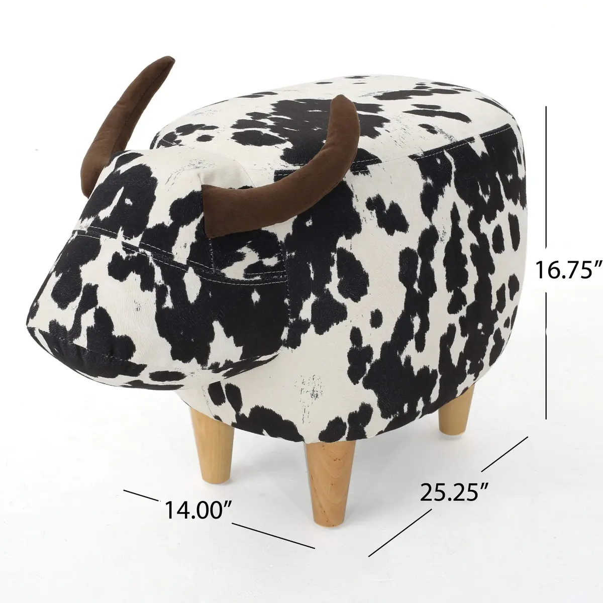 Christopher Knight Home Black Cow Velvet Ottoman 25.3"D x 14"W x 16.8"H | Cow Patterned Velvet Ottoman - view 5