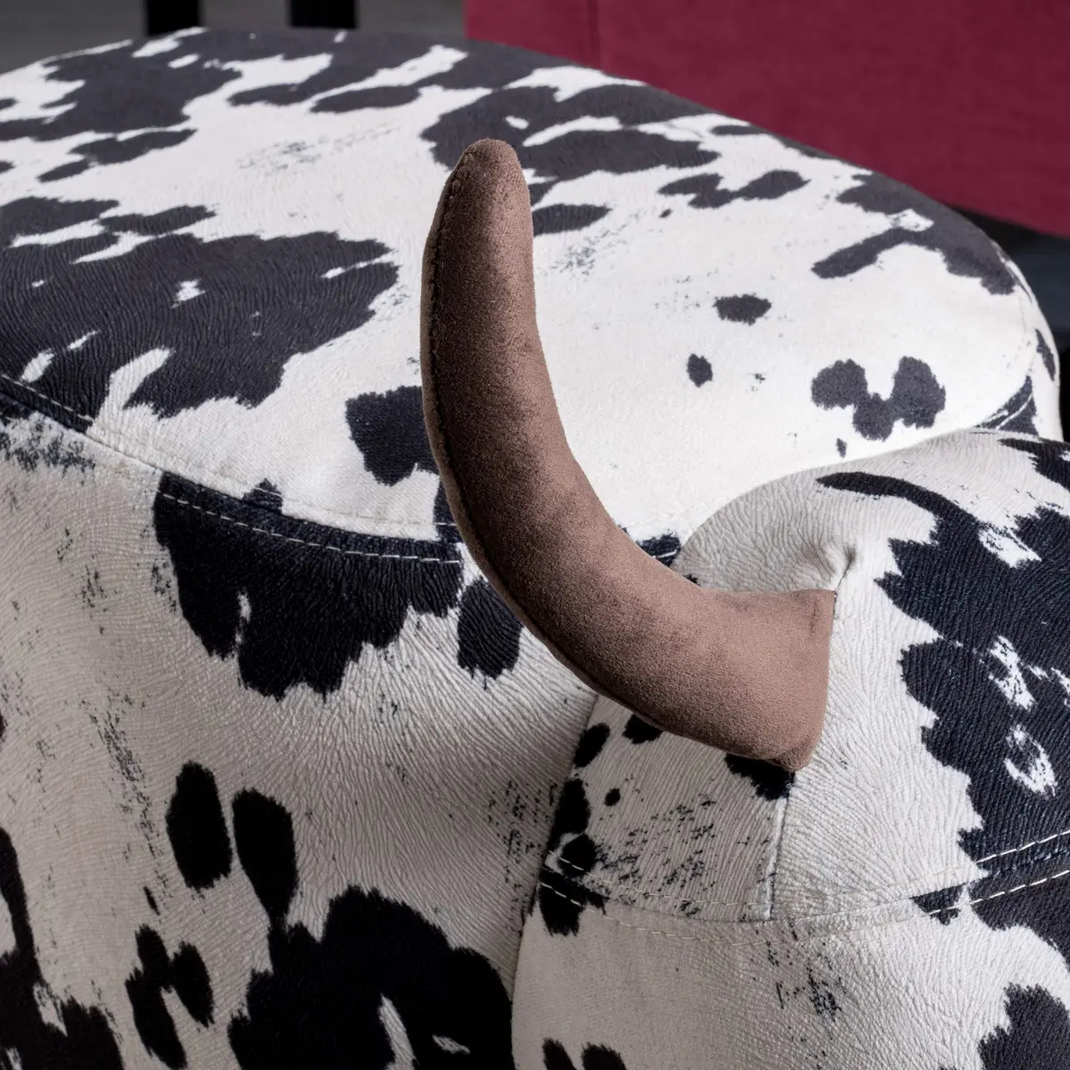 Christopher Knight Home Black Cow Velvet Ottoman 25.3"D x 14"W x 16.8"H | Cow Patterned Velvet Ottoman - view 2