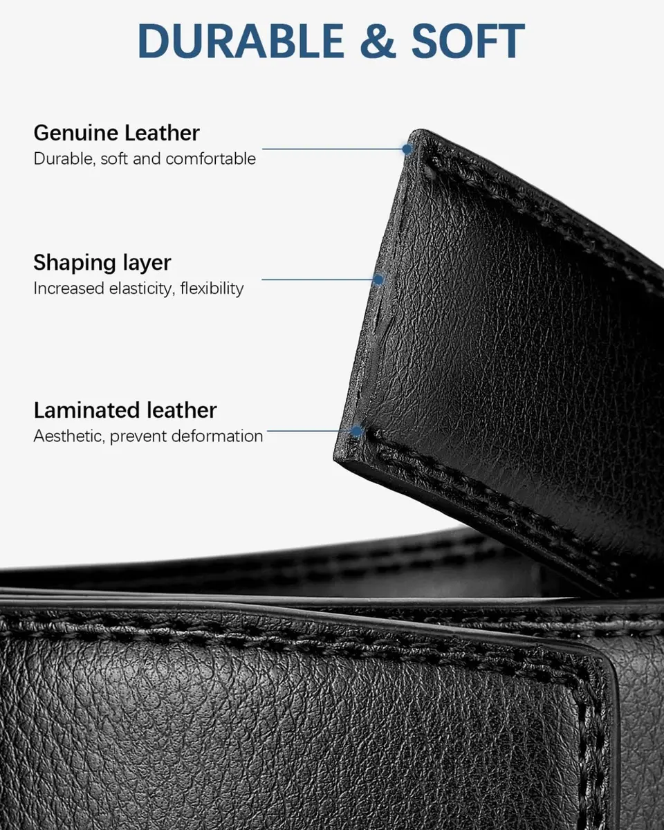 BOSTANTEN Ratchet Leather Belt for Men, 3.5cm (1.38") Trim-to-Fit, Gift Boxed | Adjustable Fit for Formal & Casual Wear - view 4