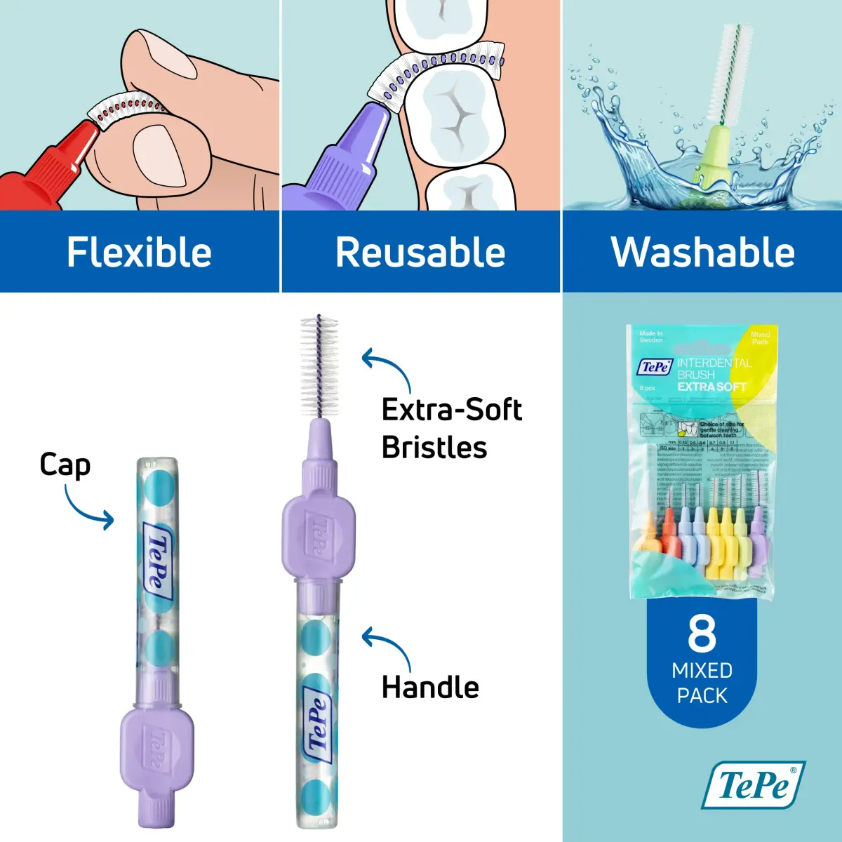 TePe Extra Soft Interdental Brush Mixed Pack (8 Count) | Dentist-Recommended for Sensitive Gums - view 5