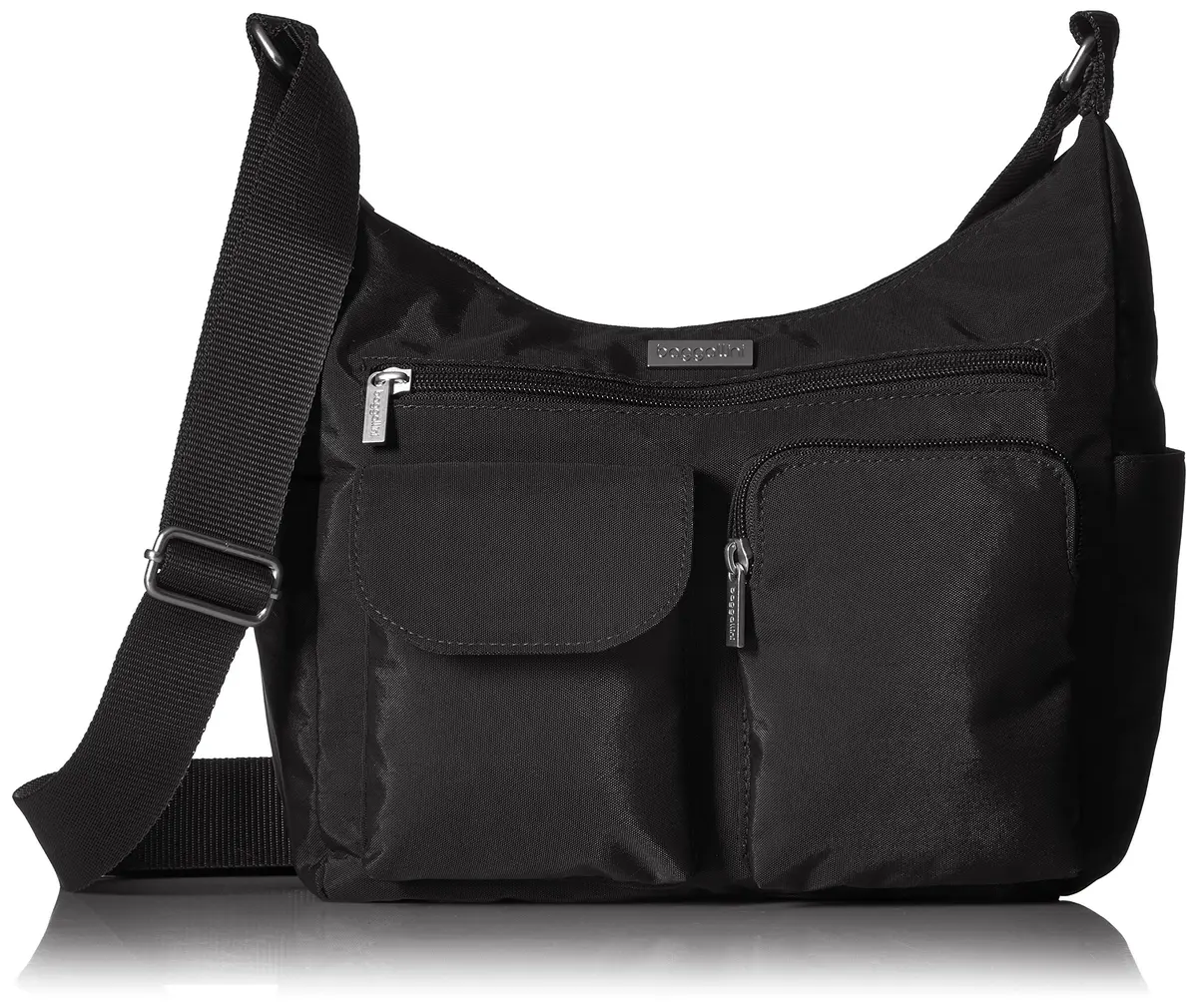 Baggallini Everyplace Bag Shoulder Bag, Black, 23cm (9")h x 26cm (10.25")w x 11cm (4.5")d | Lightweight Water-Resistant Nylon Crossbody - main product image