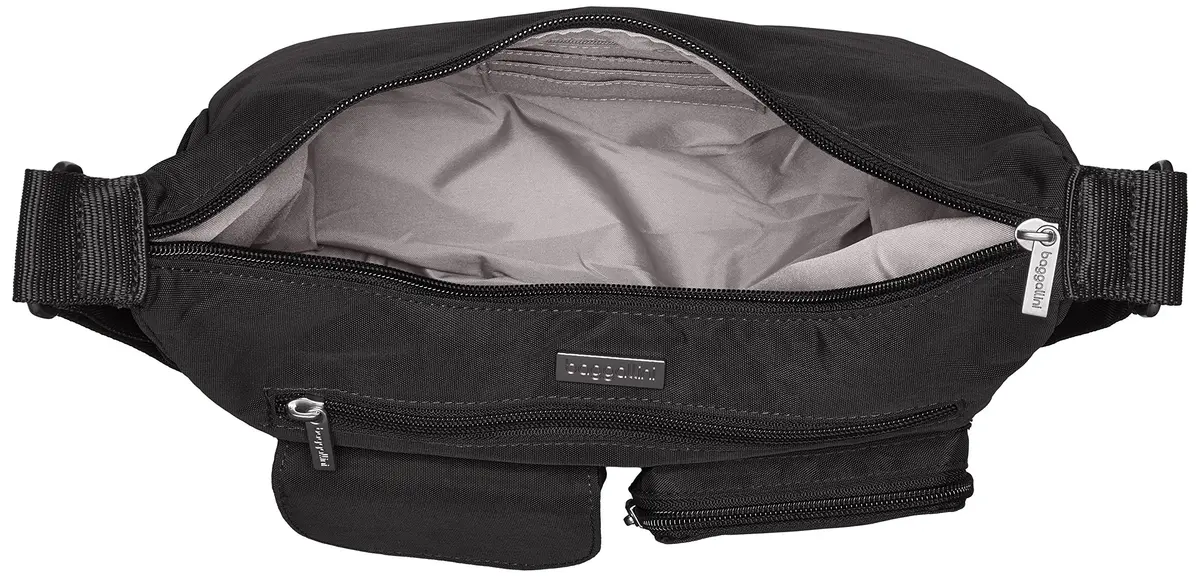 Baggallini Everyplace Bag Shoulder Bag, Black, 23cm (9")h x 26cm (10.25")w x 11cm (4.5")d | Lightweight Water-Resistant Nylon Crossbody - view 5