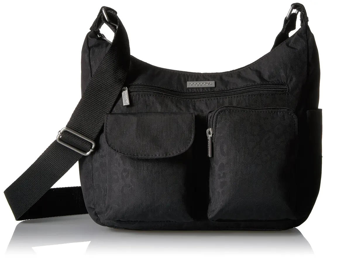 Baggallini Everyplace Bag Shoulder Bag Black Cheetah Emboss 25.9cm (10.25"w) | Lightweight Water-Resistant Nylon - main product image