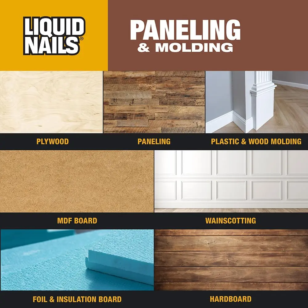 Liquid Nails Paneling & Molding Construction Adhesive LN-710 Tan | 10 fl oz (296 ml) Tube | Low VOC, Water-Resistant, Instant Grab for Interior Projects - view 7