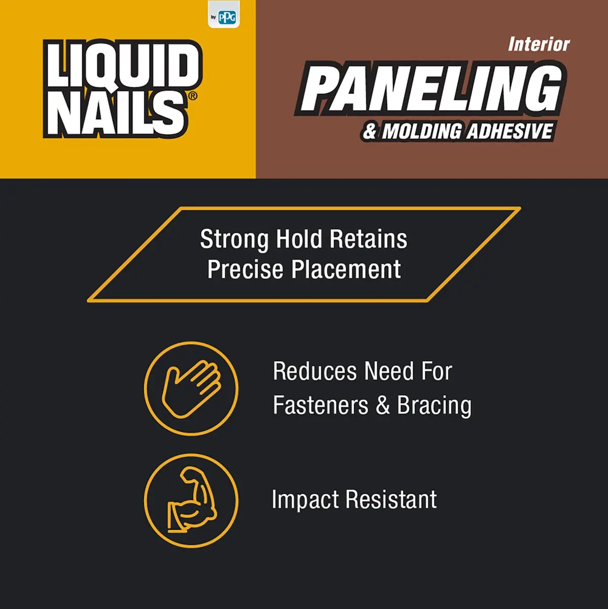 Liquid Nails Paneling & Molding Construction Adhesive LN-710 Tan | 10 fl oz (296 ml) Tube | Low VOC, Water-Resistant, Instant Grab for Interior Projects - view 3