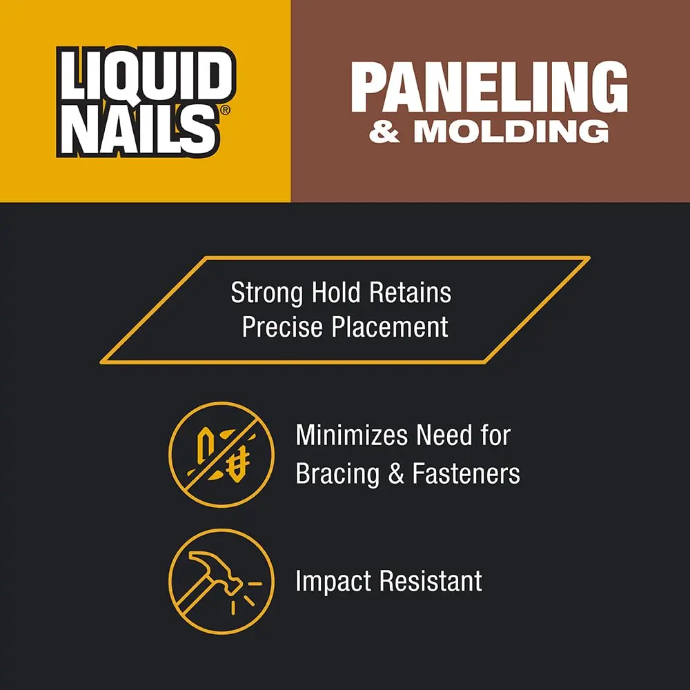 Liquid Nails Paneling & Molding Construction Adhesive LN-710 Tan | 10 fl oz (296 ml) Tube | Low VOC, Water-Resistant, Instant Grab for Interior Projects - view 4