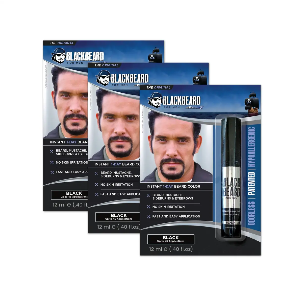 Blackbeard for Men Instant Beard Color, Black, 3 Pack | Waterproof, Hypoallergenic, Lasts All Day - main product image