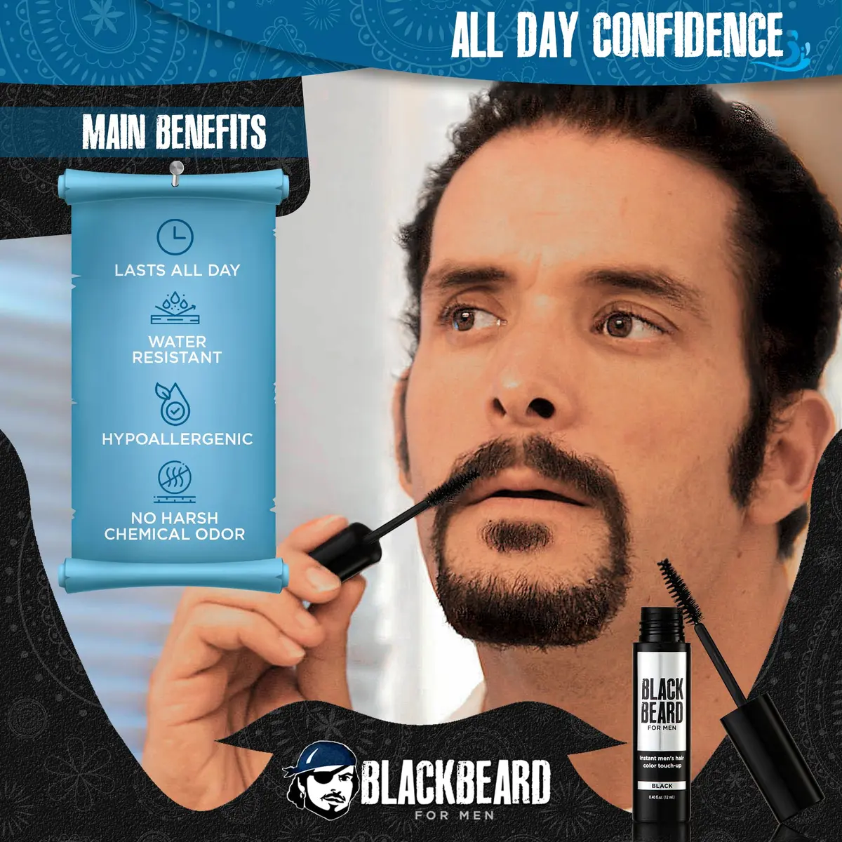 Blackbeard for Men Instant Beard Color, Black, 3 Pack | Waterproof, Hypoallergenic, Lasts All Day - view 4