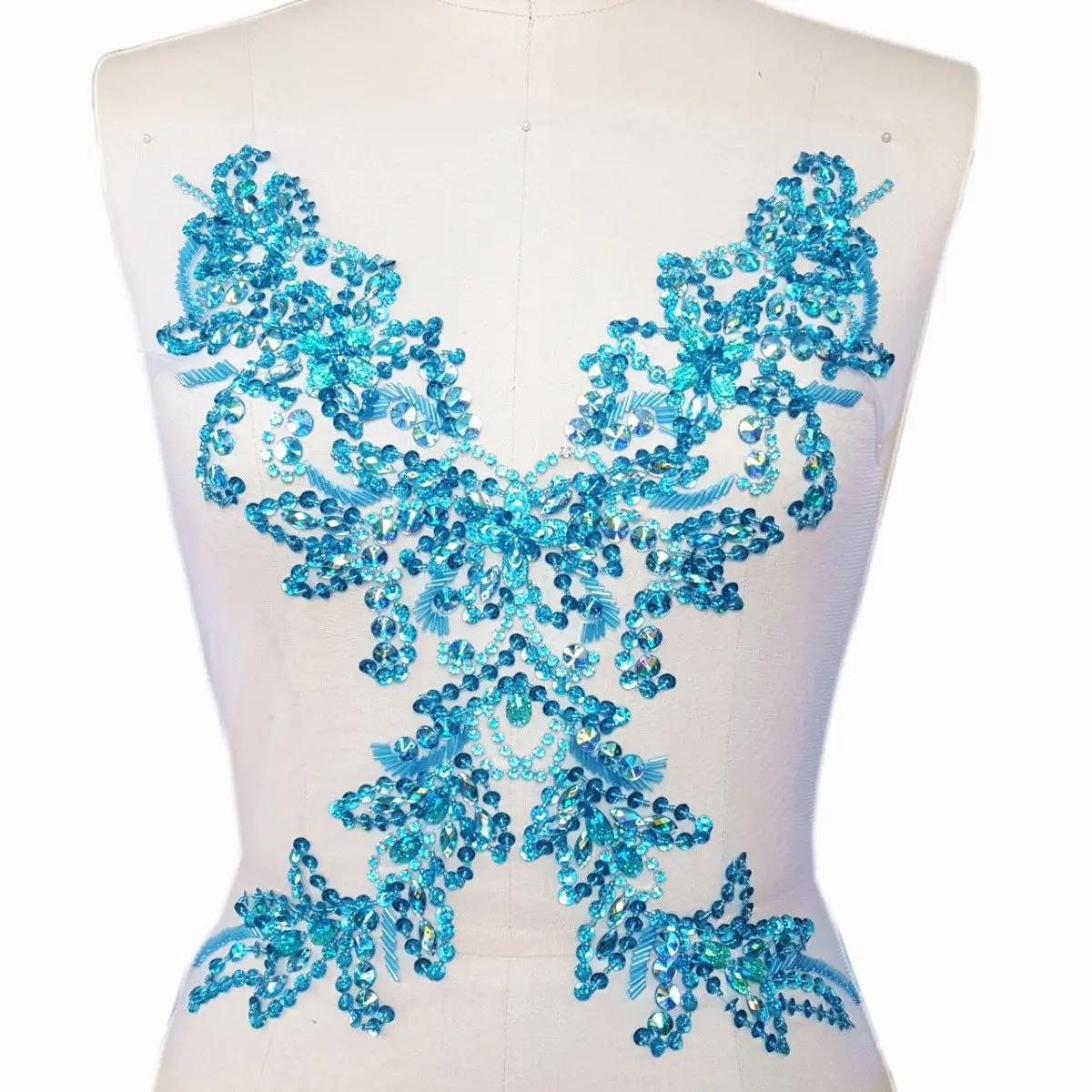 succi shan Light Blue Fabric Appliqué Patch 15.3x11.4" | Handmade Beaded Embroidered Accessory - main product image
