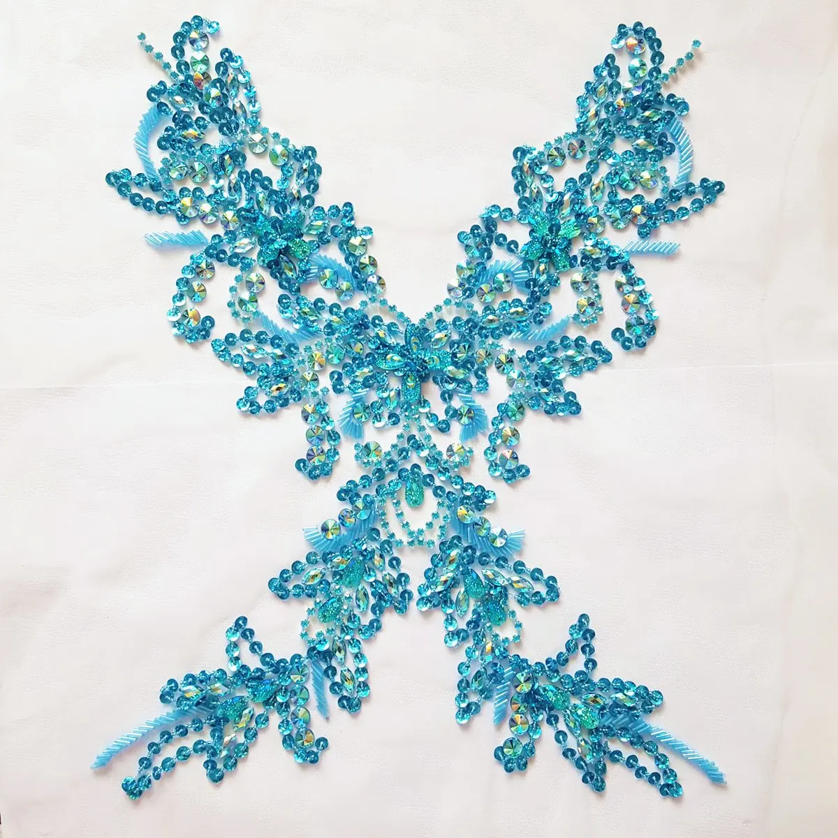 succi shan Light Blue Fabric Appliqué Patch 15.3x11.4" | Handmade Beaded Embroidered Accessory - view 4