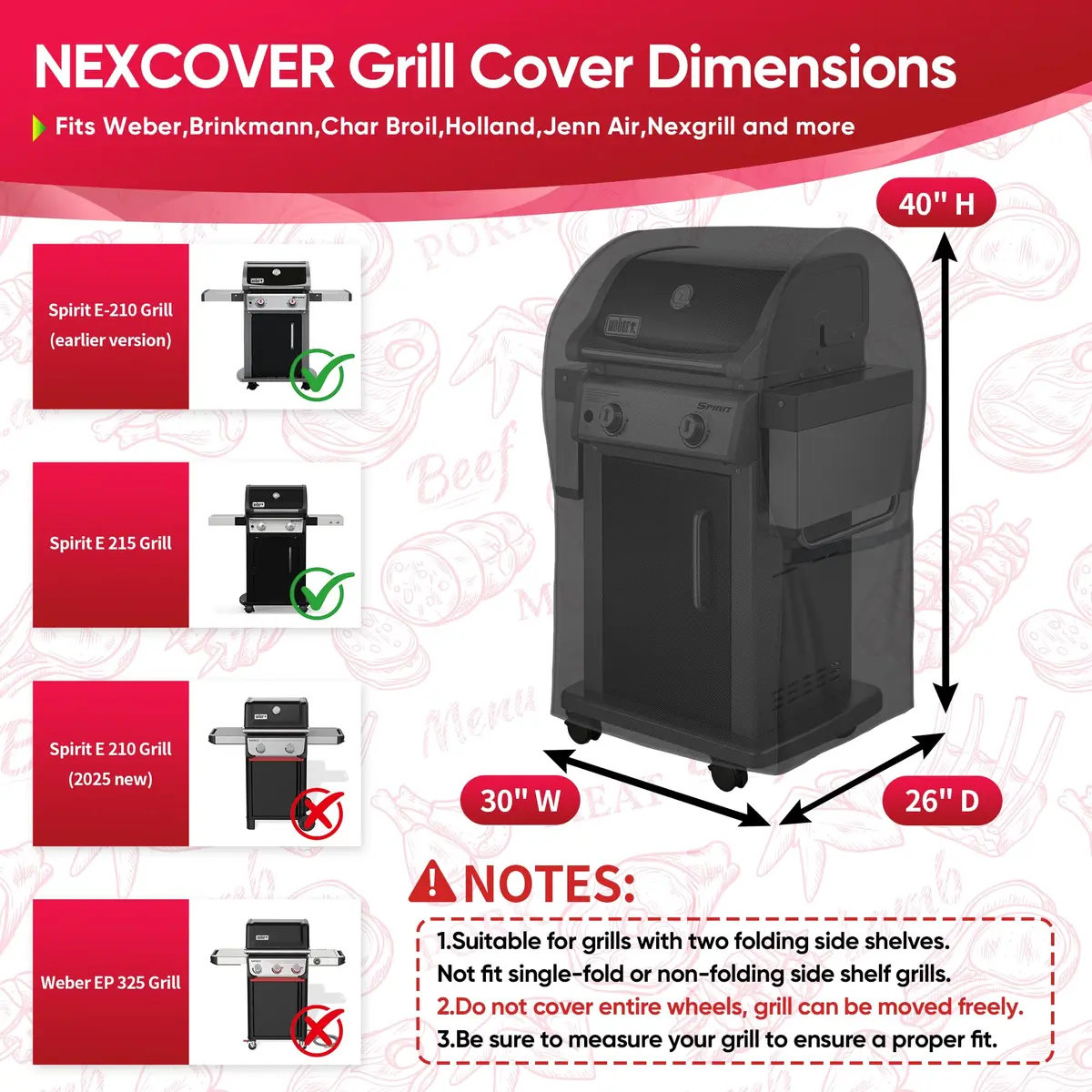 NEXCOVER Grill Cover, 30 Inch Waterproof BBQ Cover, 600D Heavy Duty Gas Grill Cover, Fade Resistant, Weather Resistant, Rip Resistant for Weber, Brinkmann, Char Broil - view 2