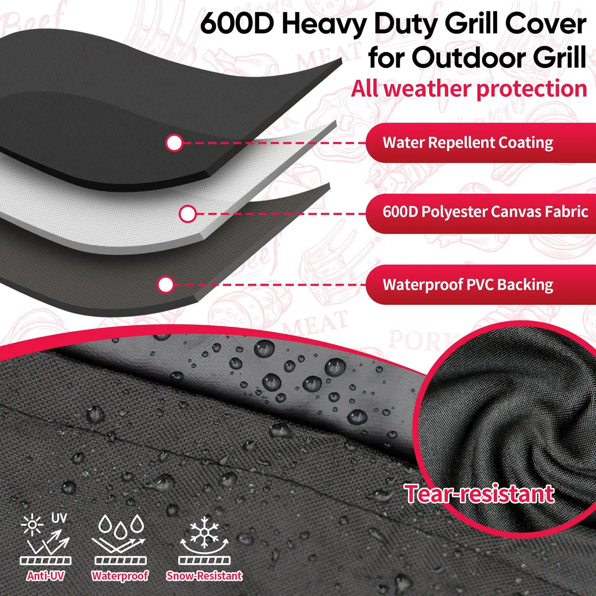 NEXCOVER Grill Cover, 30 Inch Waterproof BBQ Cover, 600D Heavy Duty Gas Grill Cover, Fade Resistant, Weather Resistant, Rip Resistant for Weber, Brinkmann, Char Broil - view 3