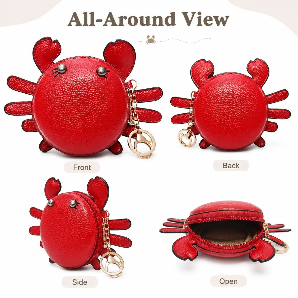 QZUnique Crab Coin Purse Keychain Bag - Red 9.5cm (3.74"L x 1.96"W x 3.74"H) | Cute Animal Shaped Zippered Pouch - view 5