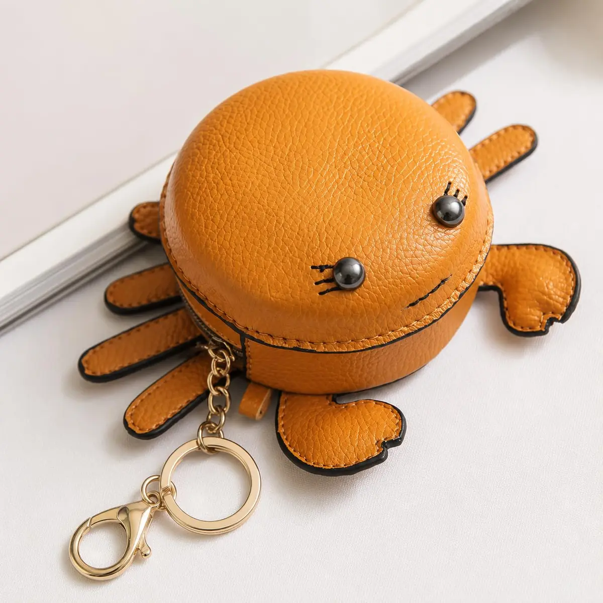 QZUnique Crab Coin Purse Keychain Bag - Yellow 9.5cm (3.74"L x 1.96"W x 3.74"H) | Cute Leather Wallet Key Bag for Women Kids - view 5