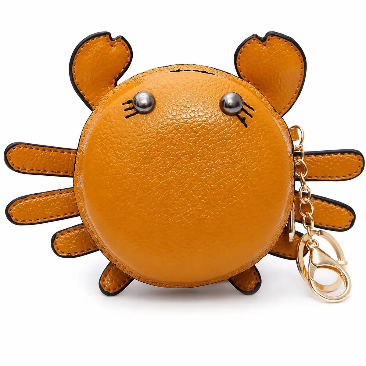QZUnique Crab Coin Purse Keychain Bag - Yellow 9.5cm (3.74"L x 1.96"W x 3.74"H) | Cute Leather Wallet Key Bag for Women Kids - main product image