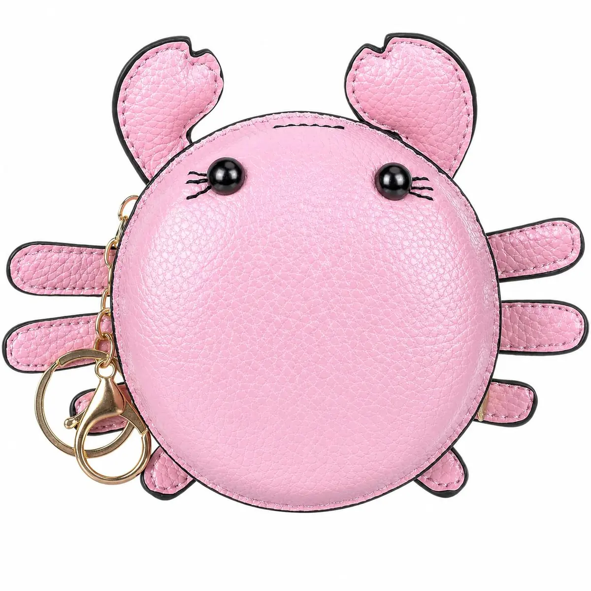 QZUnique Crab Coin Purse Keychain Bag - Pink 7.4cm (2.9in) | Cute 3D Animal Shaped Change Pouch with Zipper - main product image