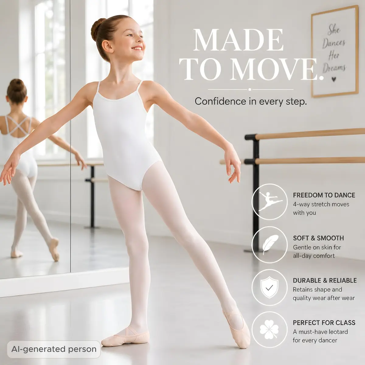 Dancina White Camisole Leotard for Girls Ballet & Dance 5 White | Comfortable, Adjustable Fit for Young Dancers - view 4