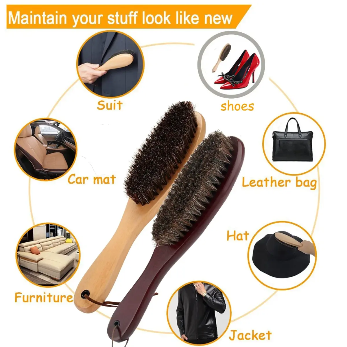 Cokaka Soft Bristle Clothes Brush with Wooden Handle & Horsehair - 2-Pack | Genuine Horsehair for Garments, Suits, Shoes, Furniture - view 2