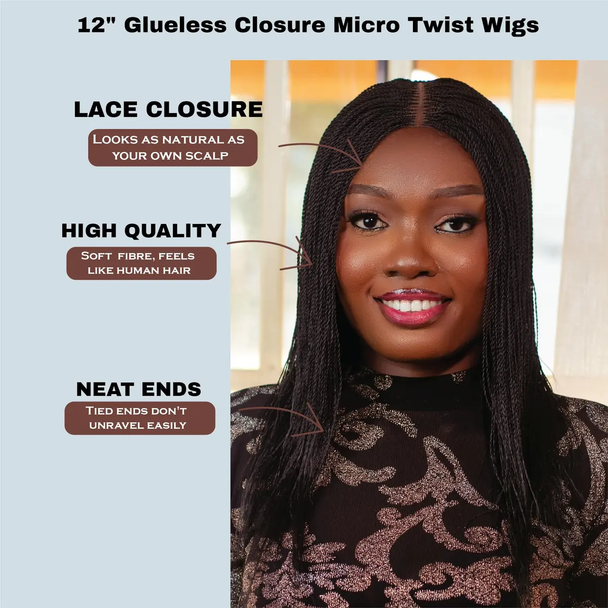 Wow Braids Micro Twist Wigs, 12 Inch Synthetic Braided Wig for Black Women - view 7