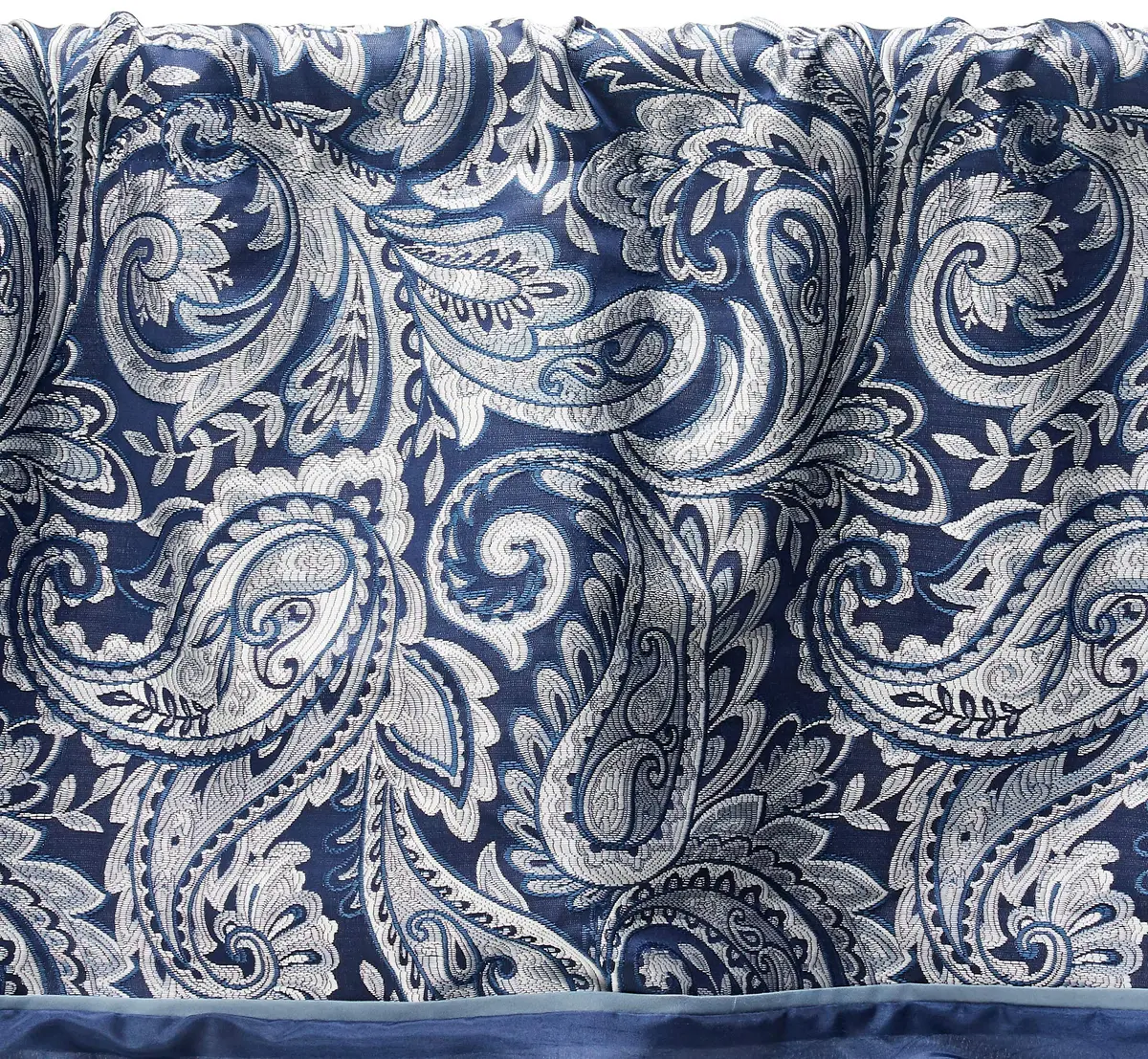 Madison Park Faux Silk Paisley Jacquard Valance 50x18" Navy | Elegant Paisley Design with Beaded Trim - view 3