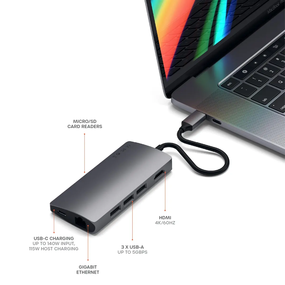 Satechi Multi-Port Hub V2 Space Gray | 4K HDMI, 115W PD Charging, USB-C Expansion - view 5