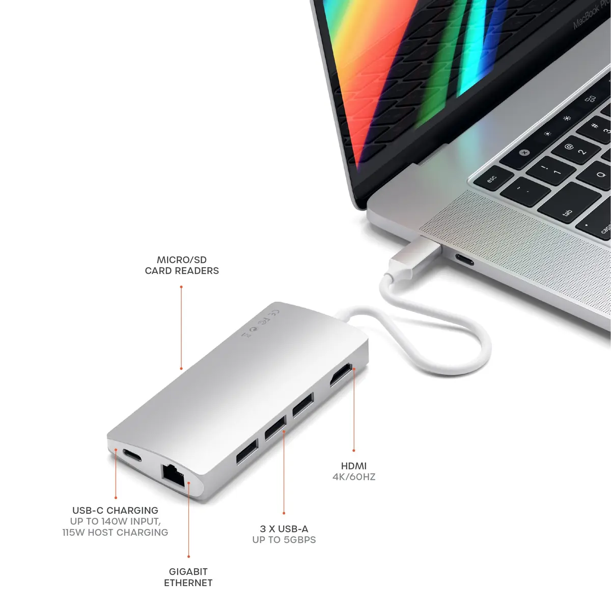 Satechi 8-in-1 USB-C Hub V2, 115W PD Charging, 4K HDMI, Ethernet, 78g (2.75oz) | Connect More Devices - view 5