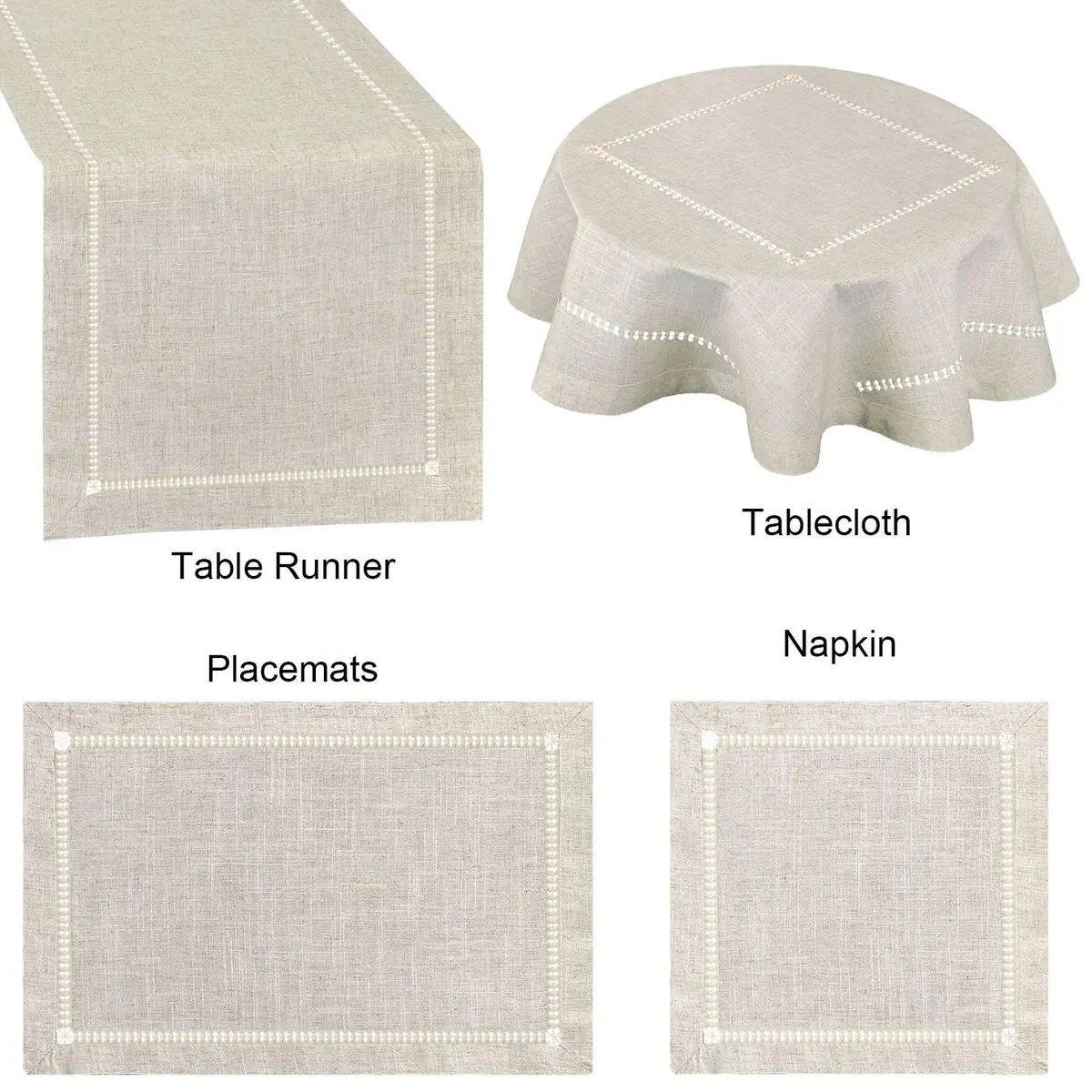 Grelucgo Handmade Double Hemstitch Natural Round Tablecloth 54 Inch | Rustic Farmhouse Style - view 5
