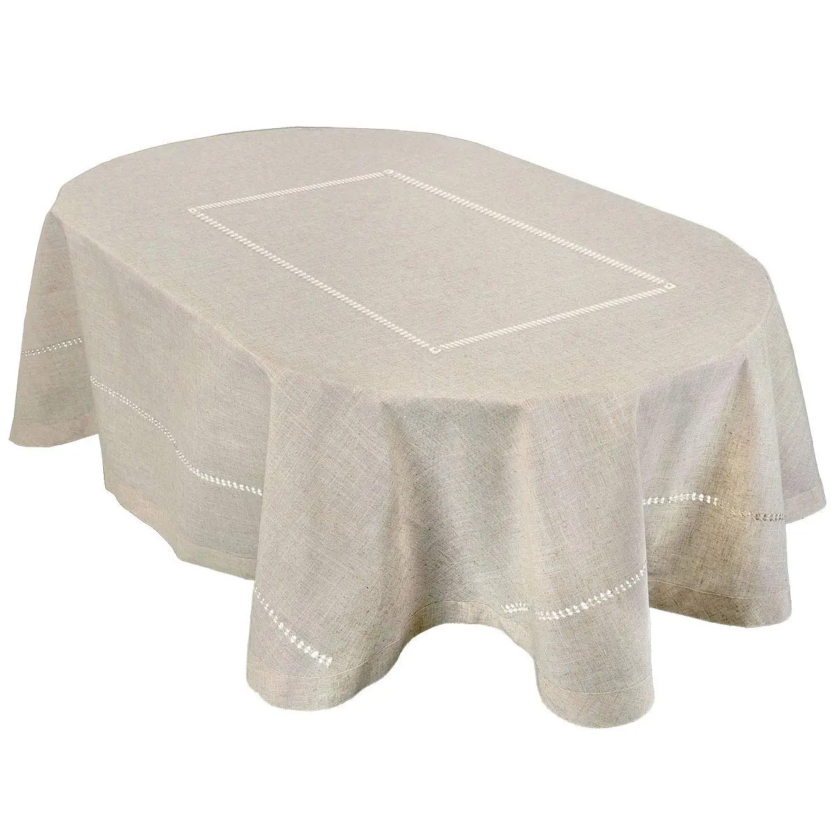Grelucgo Handmade Double Hemstitch Natural Oval Tablecloth 54x72 Inch | Rustic & Durable - main product image