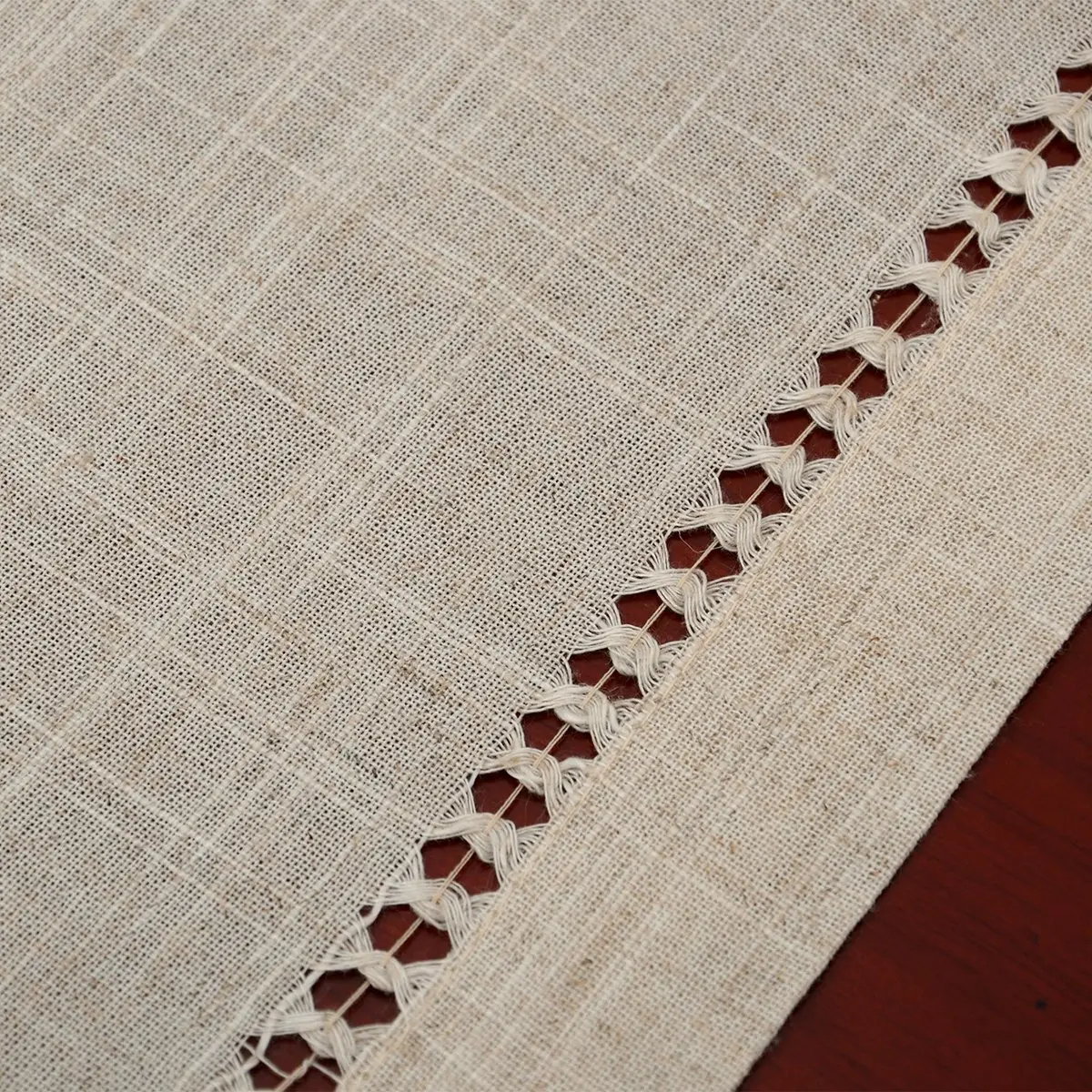 Grelucgo Handmade Double Hemstitch Natural Oval Tablecloth 54x72 Inch | Rustic & Durable - view 3