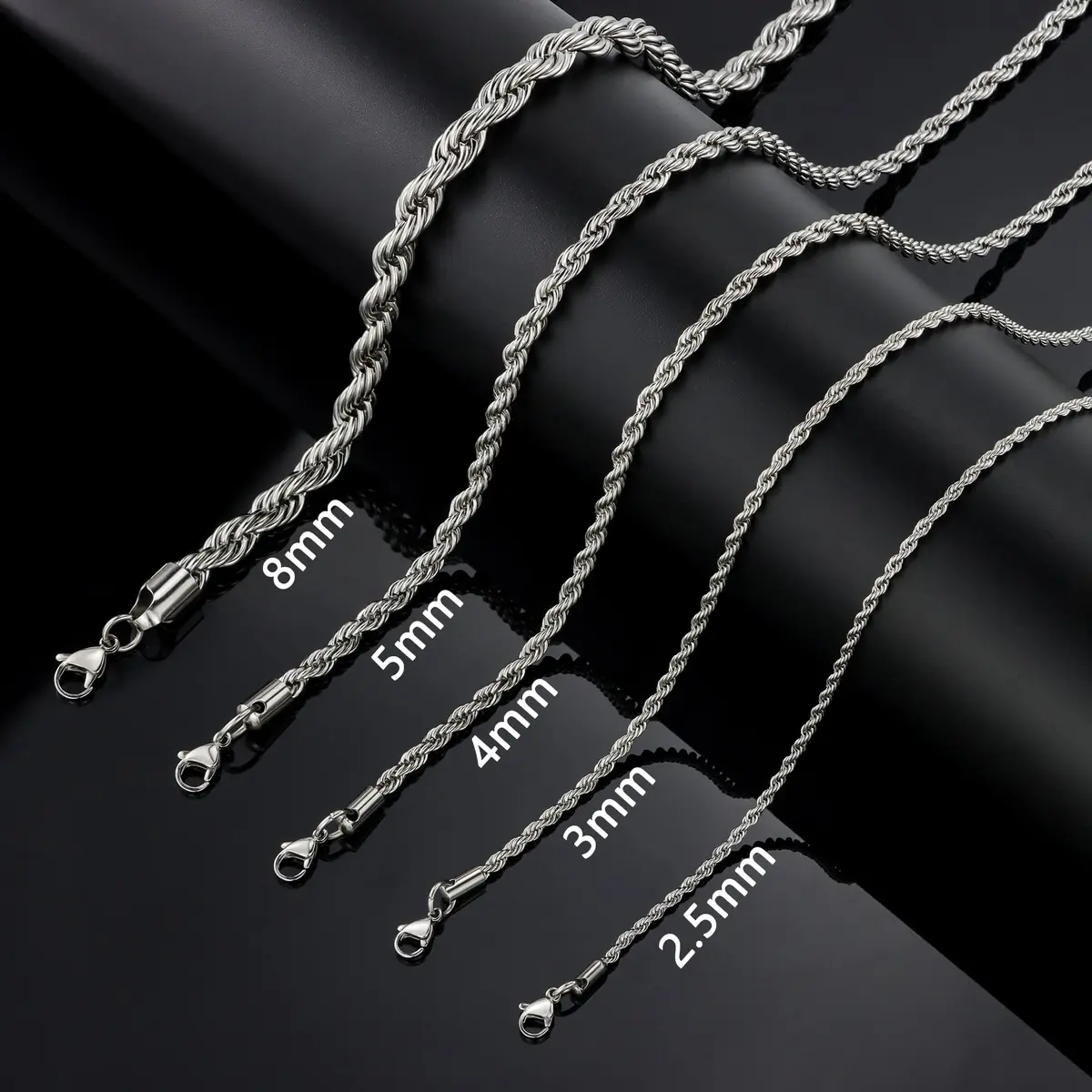 HolyFast Twist Chain Necklace - Stainless Steel Rope Jewelry for Men & Women | 16-36 inch, 2.5-8 mm wide - view 2