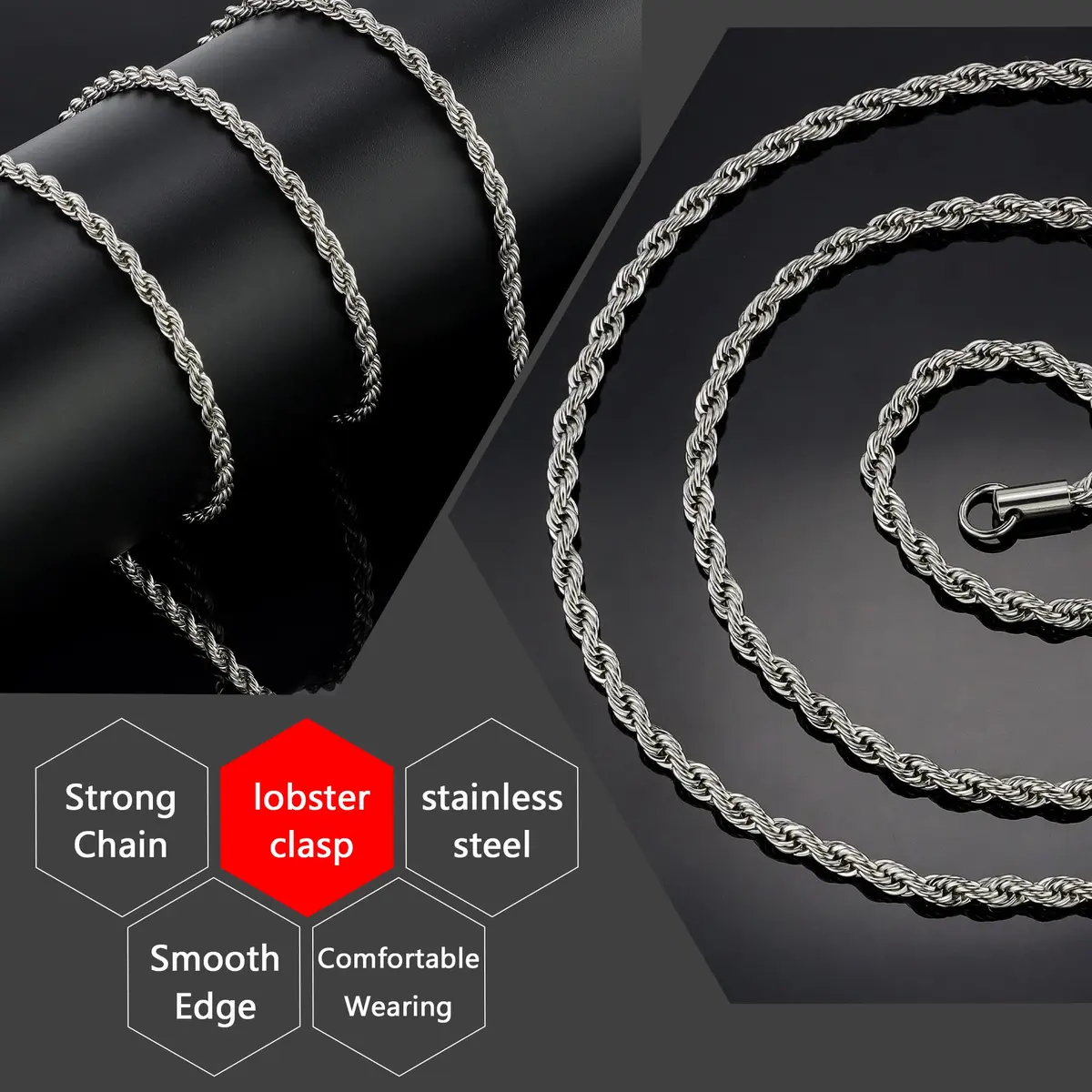 HolyFast Twist Chain Necklace - Stainless Steel Rope Jewelry for Men & Women | Stylish, Durable, Unisex - view 3