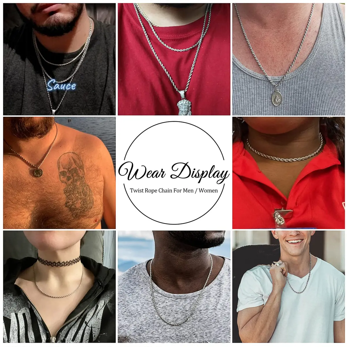 HolyFast Twist Chain Necklace 4mm 18Inches | Stainless Steel Rope Jewelry for Men & Women - view 8