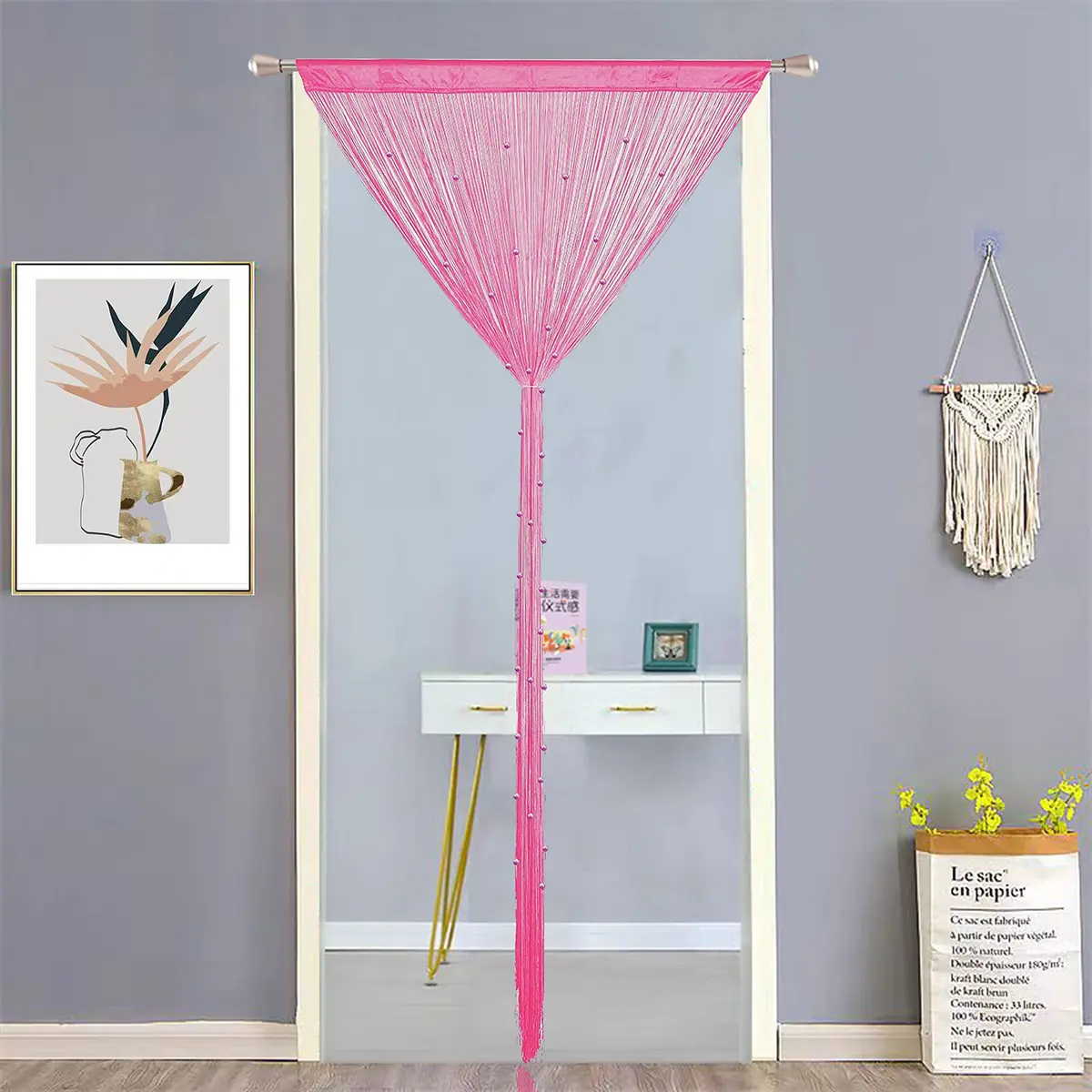 HSYLYM Beaded Macrame Fringe Boho Curtains for Doorways & Windows 39"W x 79"L | Modern Boho Home Decor - view 3