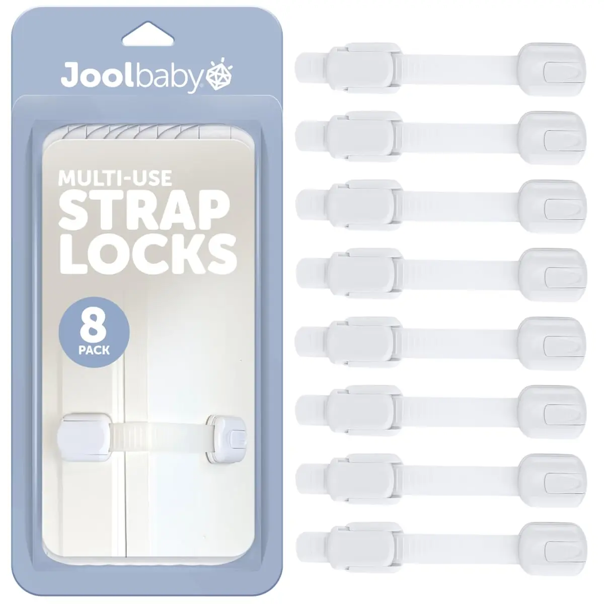 Jool Baby Child Safety Strap Locks (8 Pack) | Easy Install, Multi-Use, White - main product image