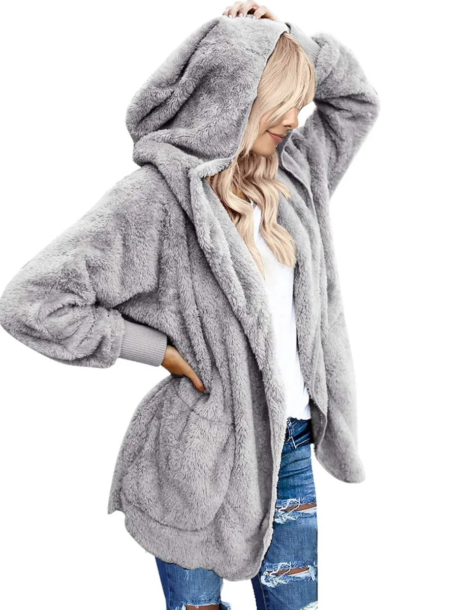 LookbookStore Womens Cardigan 2026 Light Grey | Oversized Fleece Hooded Coat - main product image
