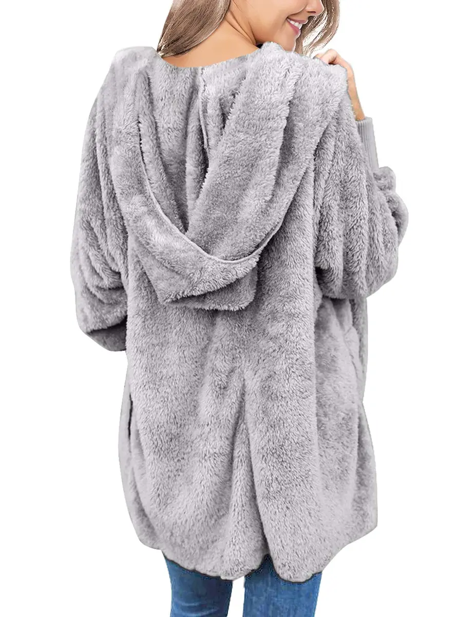 LookbookStore Womens Cardigan 2026 Light Grey | Oversized Fleece Hooded Coat - view 2